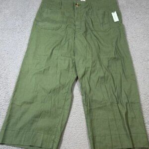 NWT Anthropologie Maeve 20W The Colette Cropped Linen Wide-Leg Pants Green $130